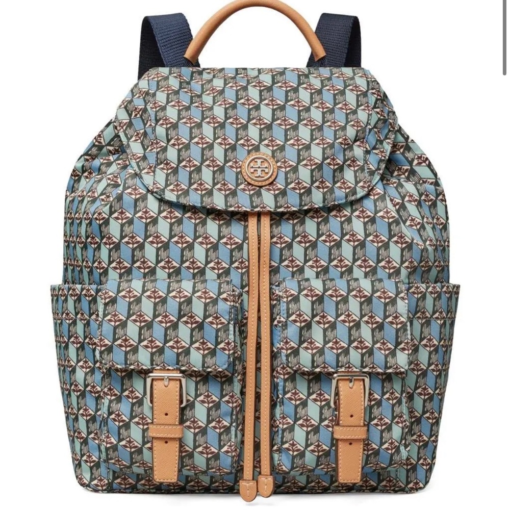 New Tory burch Misty blue tulip backpack